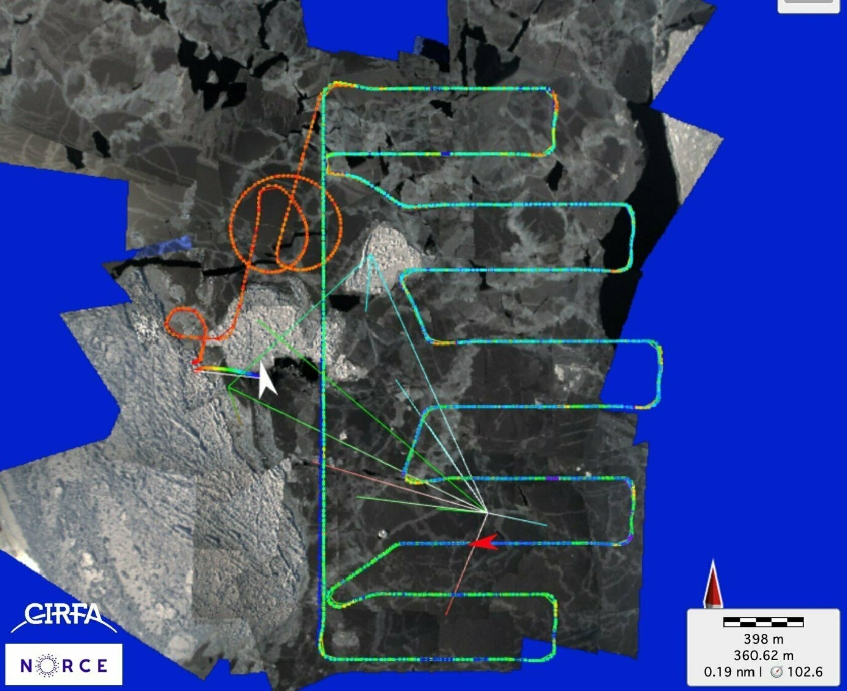 CIRFA/NORCE, , CIRFA, , Satelittaktig bilde av landskap med grønne linjer