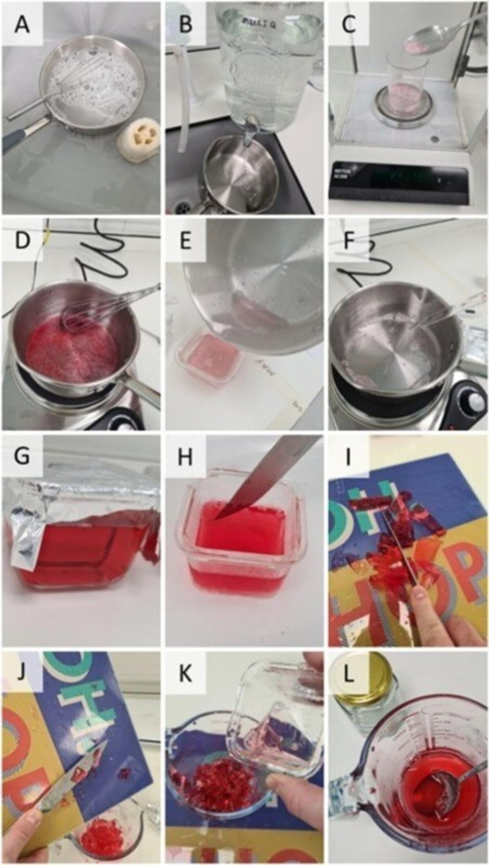 Alessio Gomiero, Commercially available jelly was used as a food simulant, and was prepared with food processing methods commonly used in home kitchens, including heating, cooling, cutting, whisking and storage., Jelly1, , 