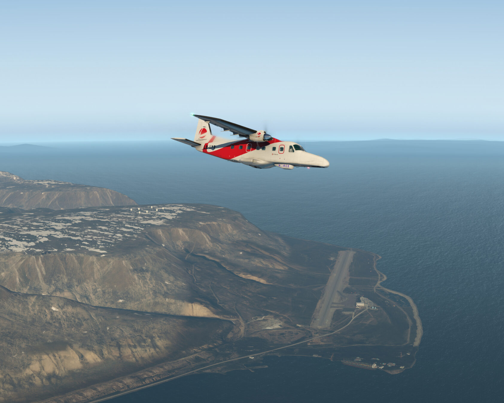 Derek McKay, NORCE, Simulering av Lufttransport AS sin LN-LYR over Svalbard lufthavn. Pod'en under flykroppen inneholder høyoppløselige sensorer, og flyet har tilhørende utstyr montert i rack inne i kabinen., NORCE LNLYR High Res 01, <p>Ill: Derek McKay, NORCE<br /></p>, Simulering av Lufttransport AS sin LN-LYR over Svalbard lufthavn. Pod'en under flykroppen inneholder høyoppløselige sensorer, og flyet har tilhørende utstyr montert i rack inne i kabinen. (Ill: Derek McKay)