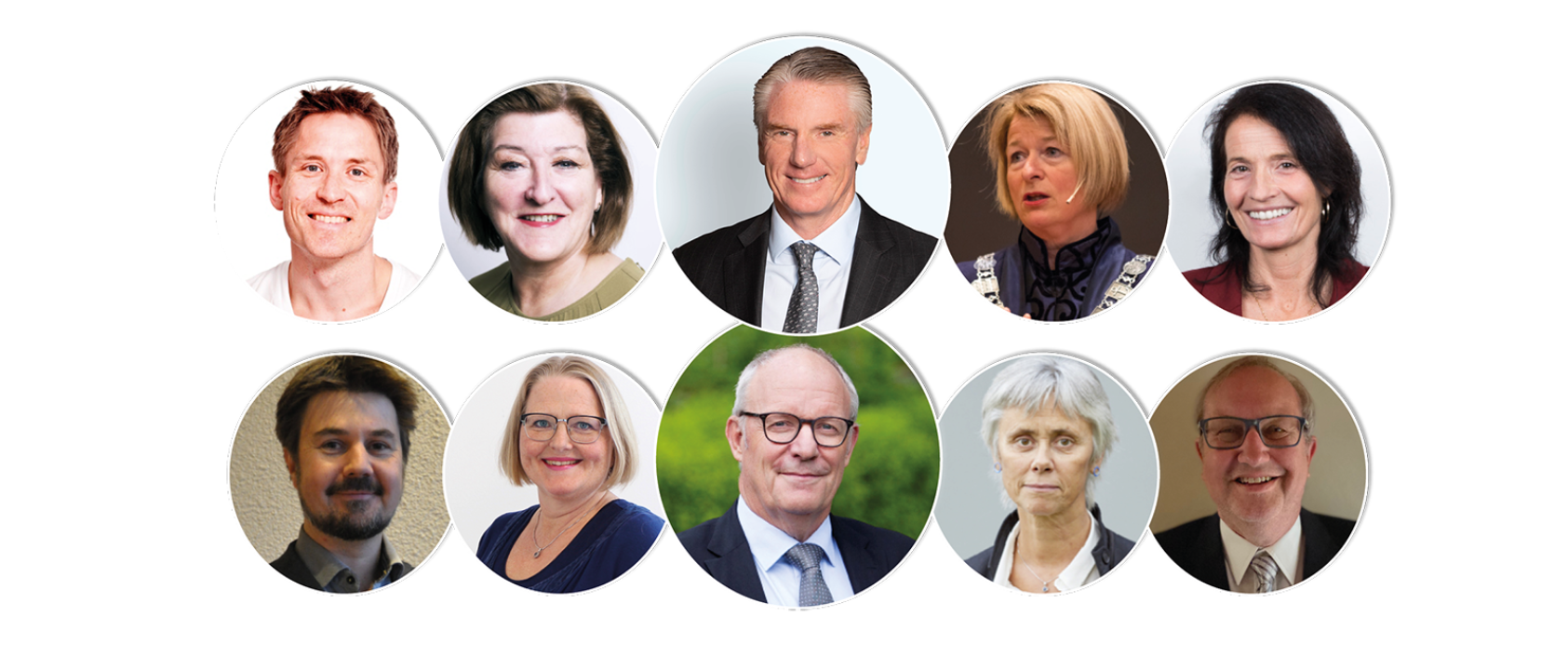 , Styret i NORCE. Oppe fra v.: Erlend Randeberg, Bjørg Sandal, Hans Olav Lindal, Anne Husebekk og Birthe Iren Grotle. Nede fra v.: Bjarte G. B. Solheim, Elisabeth Angell, Robert Bjerknes, Eva Dugstad og Tor Asbjørn Aagedal., Samlet signatur3006w, , 