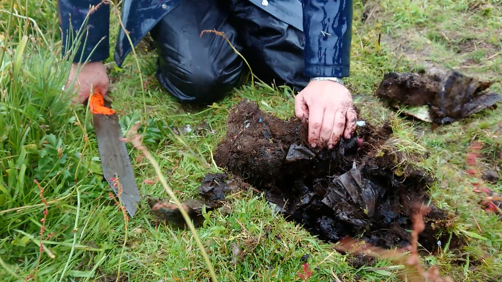 Foto: Andreas R. Graven, Jorden vokser raskere når den er plastholdig, opplyser seniorforsker Eivind Bastesen i NORCE. Plasten kommer inn som en fysisk barriere i jordsmonnet og begrenser utvasking av organisk materiale., Plast jord tettere utsnitt Still002, , 