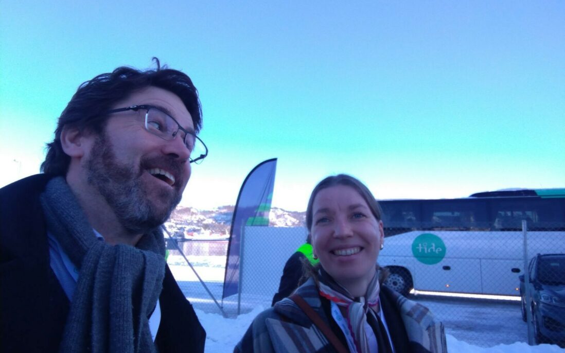 Fionn Iversen fra NORCE leder HyValye- vårt FME senter for utvikling av hydrogen som energibærer, her sammen med kommersiell rådgiver fra den danske ambassaden Anna Meinert Risager.